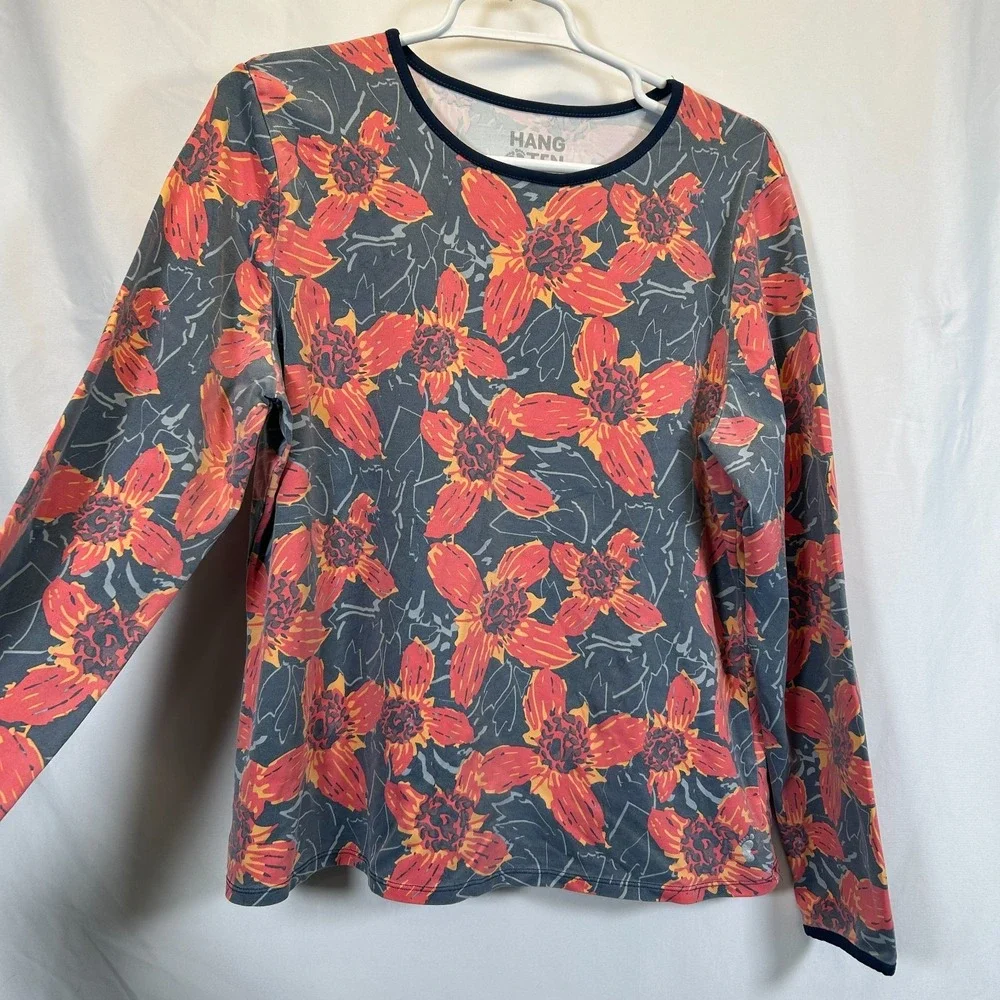 Hang Ten Womens XL Long Sleeve Rashguard UPF 50+ Stretch Shirt Back Pocket Logo